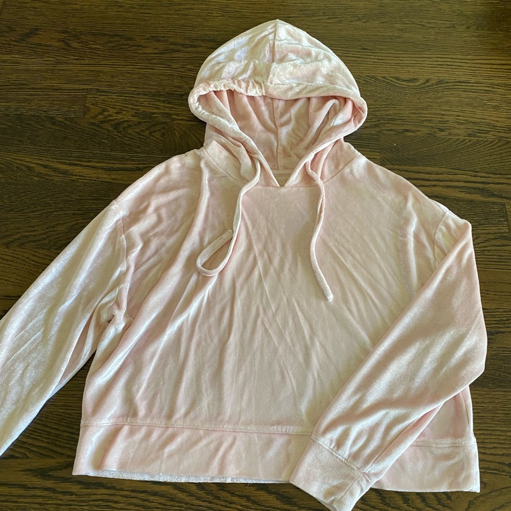 LIGHT PINK VELOUR DRAWSTRING HOODIE